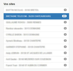 Dans l'onglet "Vos sites" à gauche, selectionnez Blue - 35220 CHATEAUBOURG pour afficher tous les numéros.